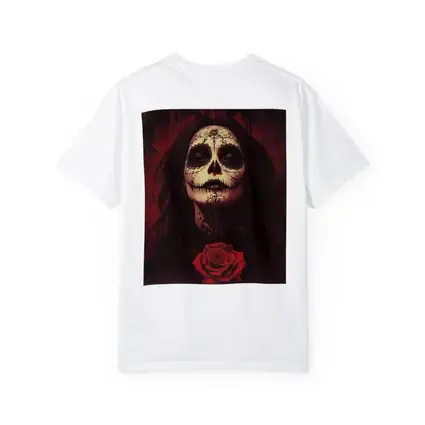 Sugar Skull Woman Dark Red Rose Art