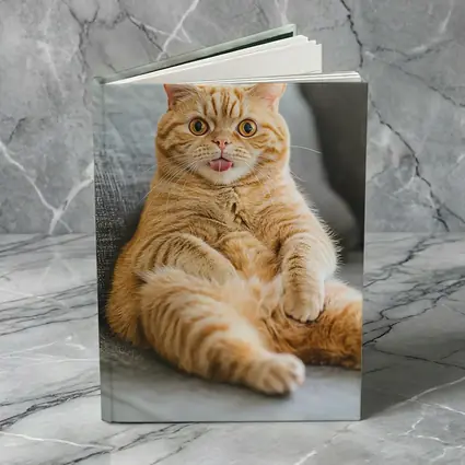 Funny Orange Tabby Cat on Gray Sofa