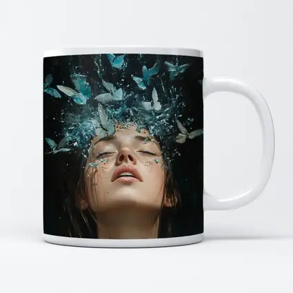 Woman With Blue Butterflies Water Splash Art