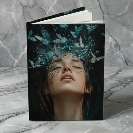 Woman With Blue Butterflies Water Splash Art
