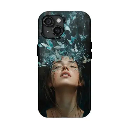 Woman With Blue Butterflies Water Splash Art