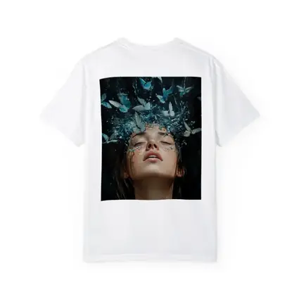 Woman With Blue Butterflies Water Splash Art