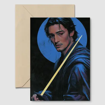 Young Warrior Holding Sword Blue Circle