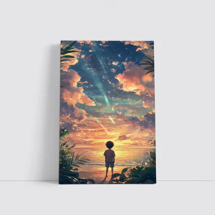 Anime Boy Watching Sunset Beach Sky