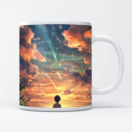 Anime Boy Watching Sunset Beach Sky
