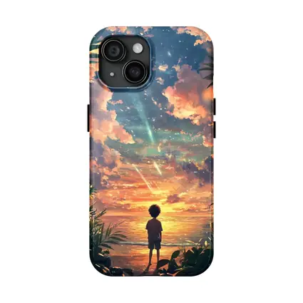 Anime Boy Watching Sunset Beach Sky