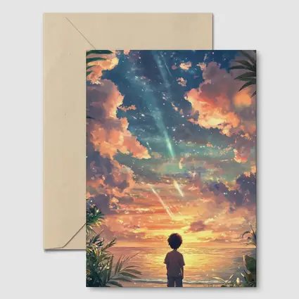 Anime Boy Watching Sunset Beach Sky