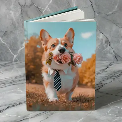 Corgi Dog With Roses Wearing Tie Outdoors