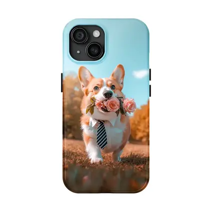 Corgi Dog With Roses Wearing Tie Outdoors
