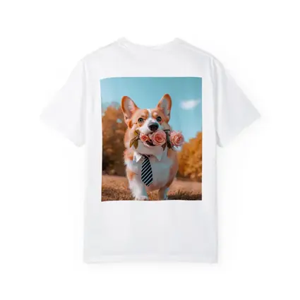Corgi Dog With Roses Wearing Tie Outdoors