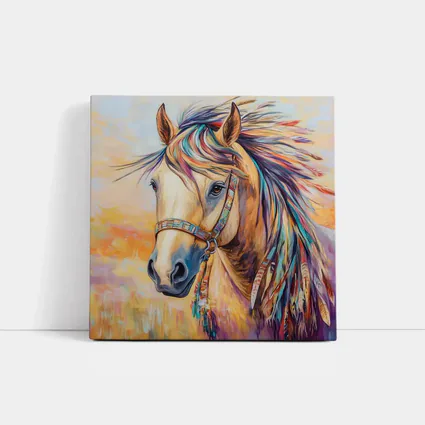 Colorful Native Horse Portrait Oil Painting
