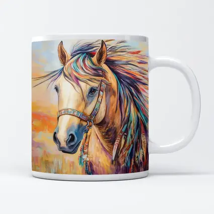 Colorful Native Horse Portrait Oil Painting