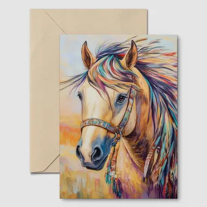 Colorful Native Horse Portrait Oil Painting