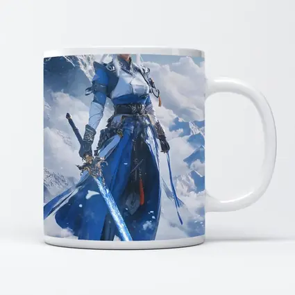 Anime Warrior Woman Blue Sword Snowy Mountains