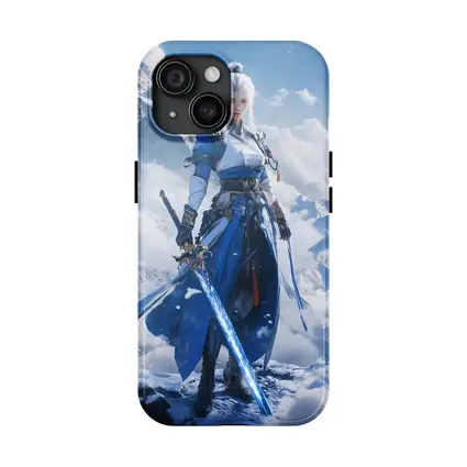 Anime Warrior Woman Blue Sword Snowy Mountains