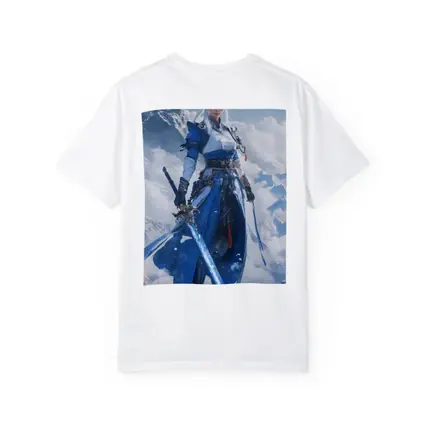 Anime Warrior Woman Blue Sword Snowy Mountains
