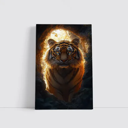 Tiger Emerging From Cave Forest Light