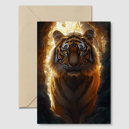 Tiger Emerging From Cave Forest Light