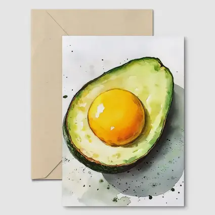 Avocado Egg Watercolor Art White Background