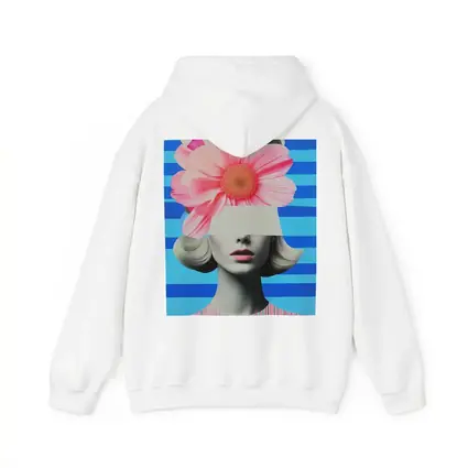 Retro Woman Pink Flowers Blue Stripes Collage