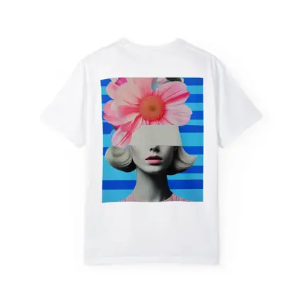 Retro Woman Pink Flowers Blue Stripes Collage