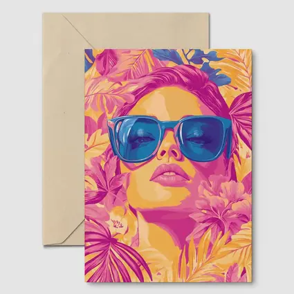 Woman With Sunglasses Tropical Floral Pop Art
