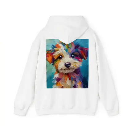 Colorful Puppy Dog Oil Painting Blue Background