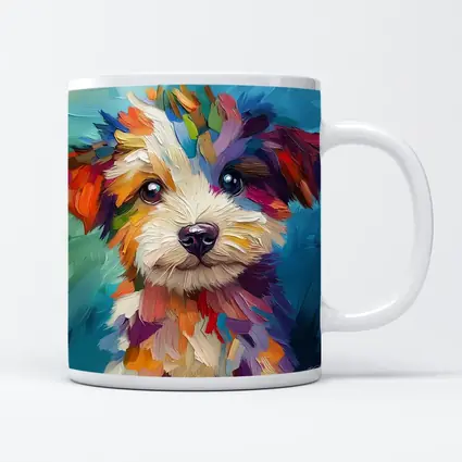 Colorful Puppy Dog Oil Painting Blue Background