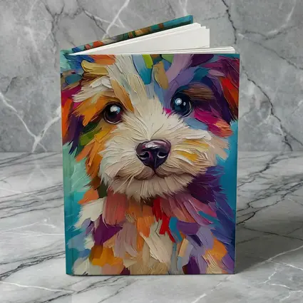 Colorful Puppy Dog Oil Painting Blue Background