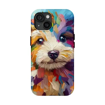 Colorful Puppy Dog Oil Painting Blue Background