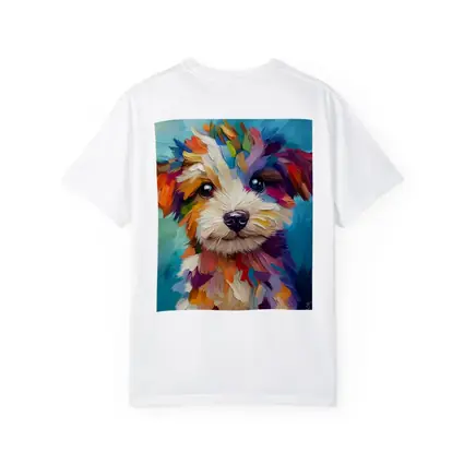 Colorful Puppy Dog Oil Painting Blue Background