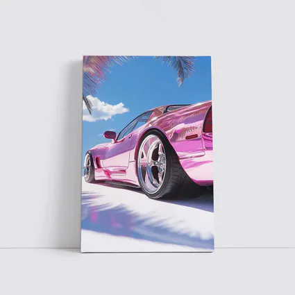 Pink Chrome Corvette Tropical Beach Sky