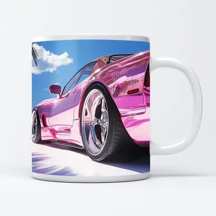 Pink Chrome Corvette Tropical Beach Sky