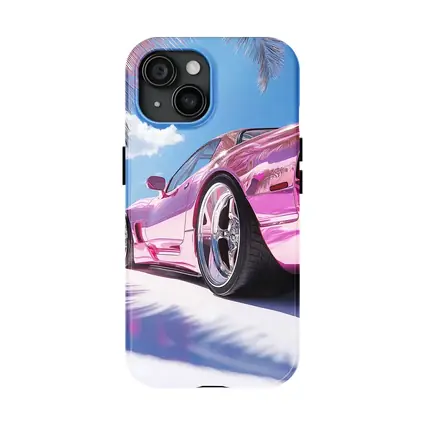 Pink Chrome Corvette Tropical Beach Sky