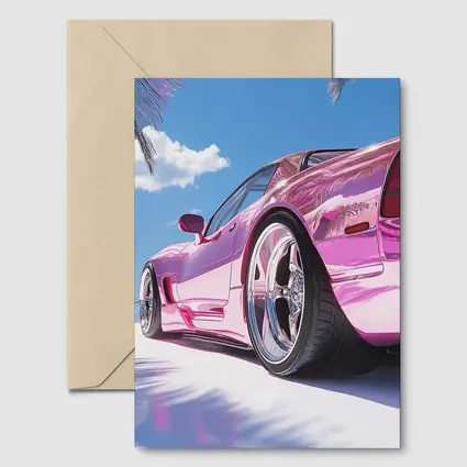 Pink Chrome Corvette Tropical Beach Sky