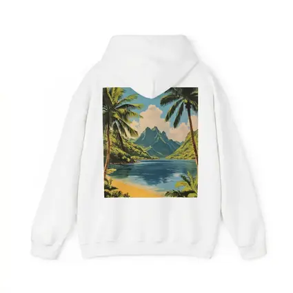 Retro Tropical Beach Mountains Palm Trees Art