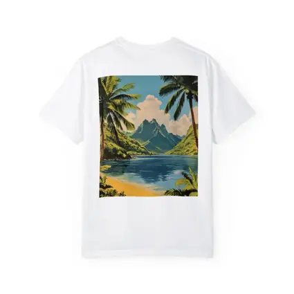 Retro Tropical Beach Mountains Palm Trees Art