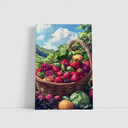 Fresh Fruit Basket Summer Countryside Illustration