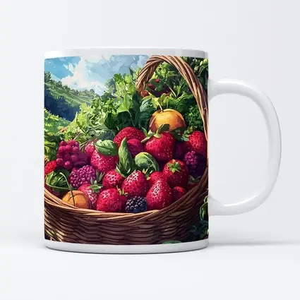 Fresh Fruit Basket Summer Countryside Illustration