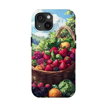 Fresh Fruit Basket Summer Countryside Illustration