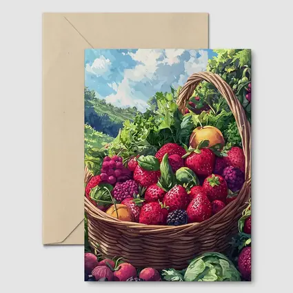 Fresh Fruit Basket Summer Countryside Illustration