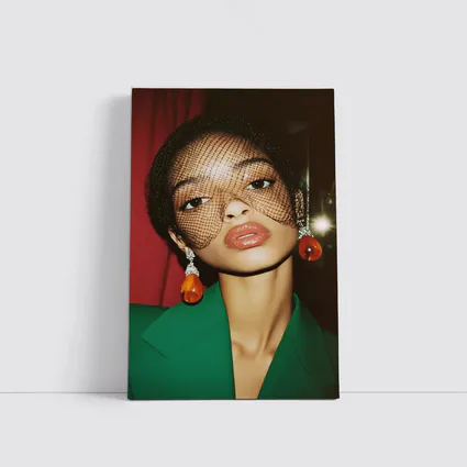Woman in Green Jacket Net Veil Portrait