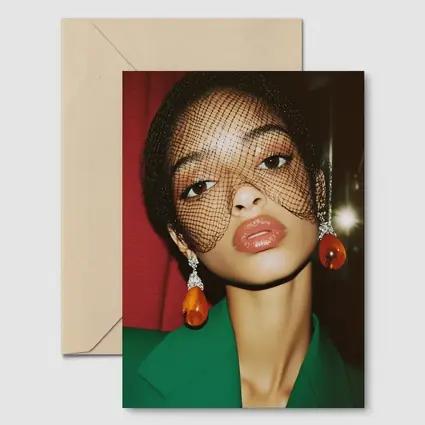 Woman in Green Jacket Net Veil Portrait