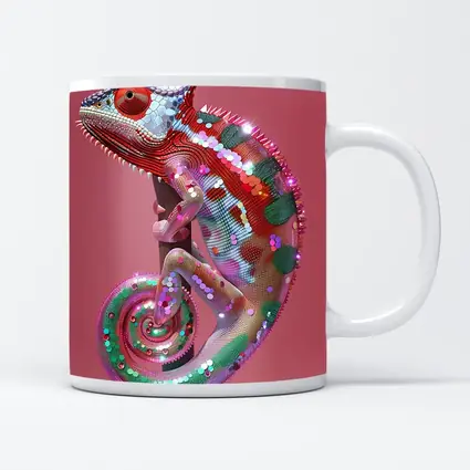 Colorful Chameleon Lizard on Pink Background