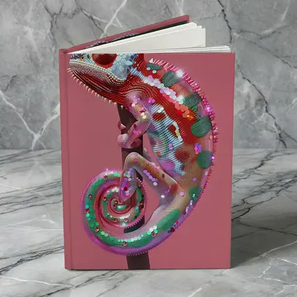 Colorful Chameleon Lizard on Pink Background