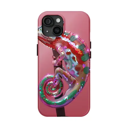 Colorful Chameleon Lizard on Pink Background
