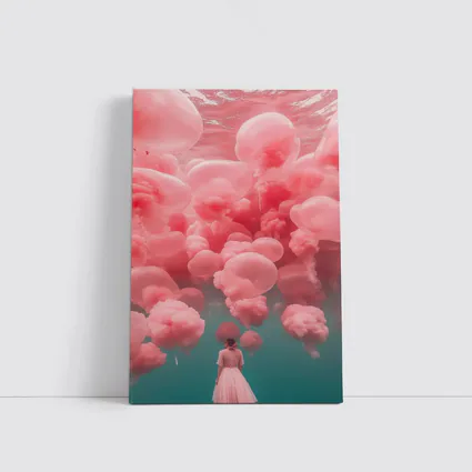 Woman in Pink Dress Surreal Balloon Dream