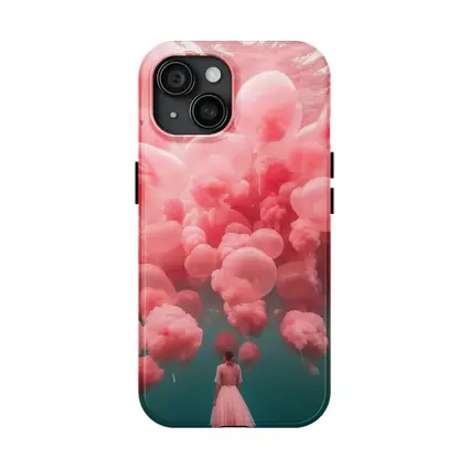 Woman in Pink Dress Surreal Balloon Dream