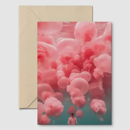 Woman in Pink Dress Surreal Balloon Dream