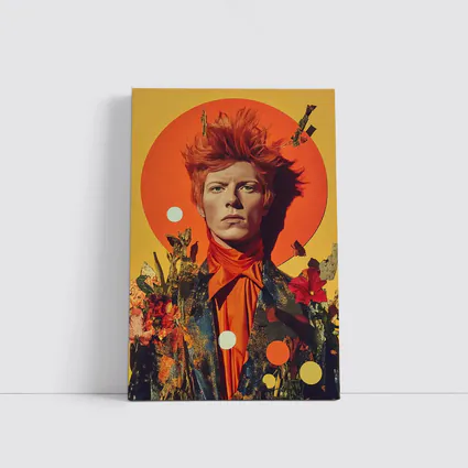 Retro Man Portrait Orange Floral Collage Art